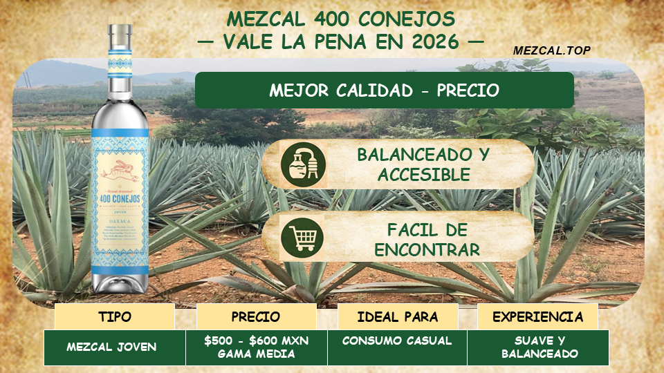 MEZCAL 400 CONEJOS CON SABOR BALANCEADO Y BUENA CALIDAD PRECIO EN MEXICO