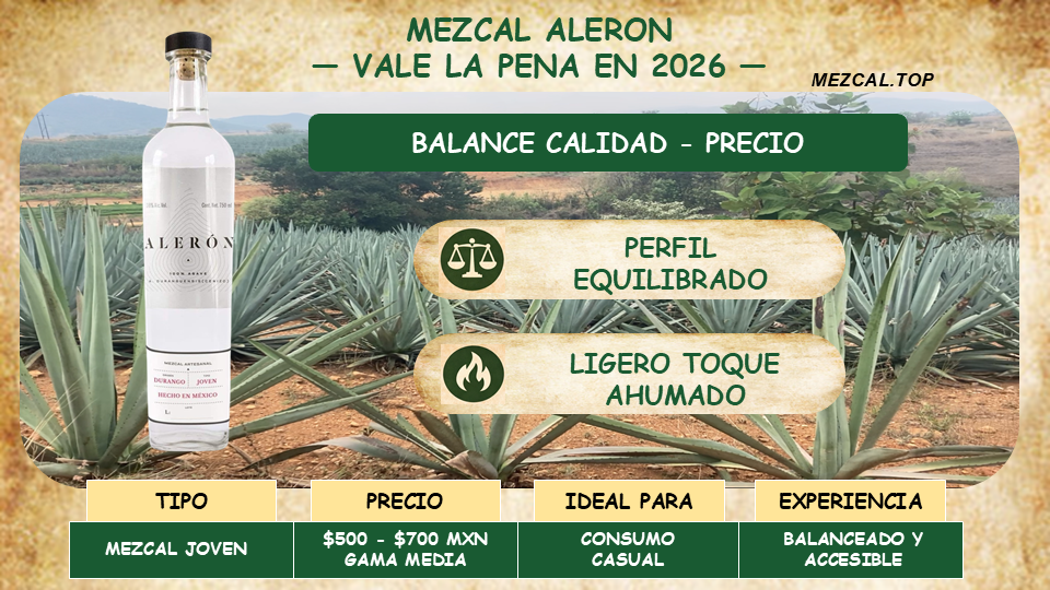 MEZCAL ALERON JOVEN CON PERFIL EQUILIBRADO Y LIGERO AHUMADO