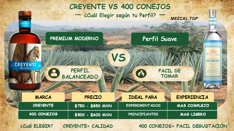 mezcal creyente vs 400 conejos comparativa cual es mejor calidad precio y nivel