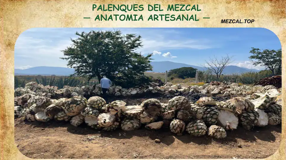 Palenque tradicional de mezcal en Oaxaca mostrando el horno cónico de piedra, la tahona y las tinas de madera